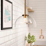 LÁMPARA COLGANTE CAMPANA DE VIDRIO SUKI LUX BRONZE / SIN FOCO