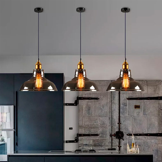 LÁMPARA COLGANTE CAMPANA DE VIDRIO KYOSHI LUX BRONZE SMOKE GRAY / SIN FOCO