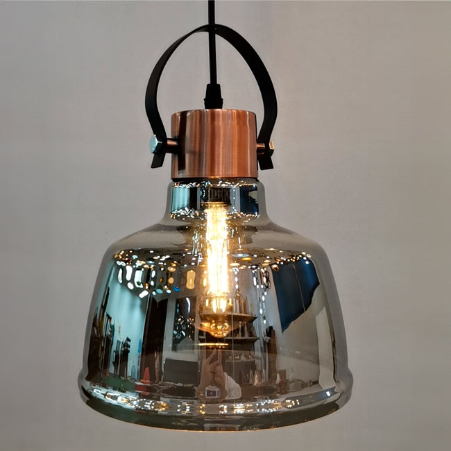 LÁMPARA COLGANTE CAMPANA VINTAGE DE VIDRIO ASTRID CHROME / SIN FOCO