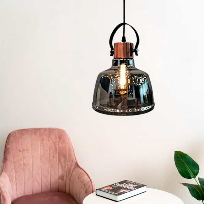 LÁMPARA COLGANTE CAMPANA VINTAGE DE VIDRIO ASTRID CHROME / SIN FOCO