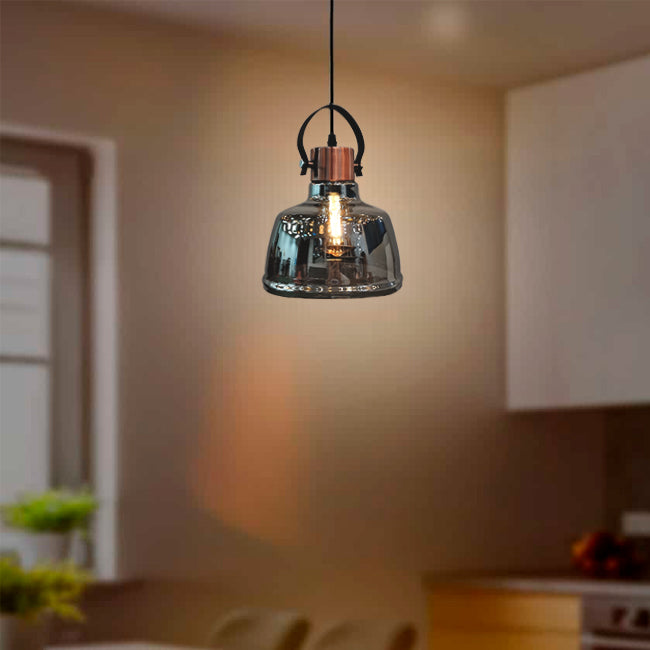 LÁMPARA COLGANTE CAMPANA VINTAGE DE VIDRIO ASTRID CHROME / SIN FOCO