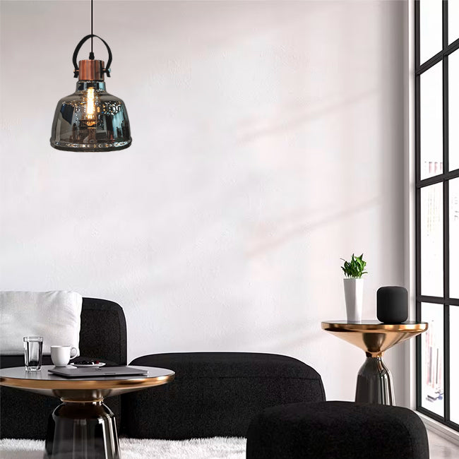 LÁMPARA COLGANTE CAMPANA VINTAGE DE VIDRIO ASTRID CHROME / SIN FOCO
