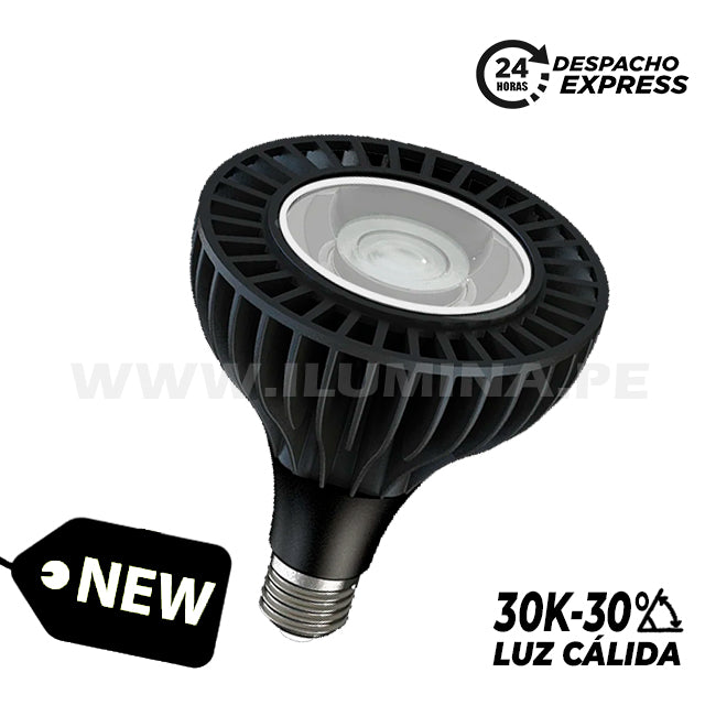 FOCO LED PAR30 20W 30° 3000K LUZ CÁLIDA E27 BASE COLOR NEGRO ILUMINA