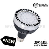 FOCO LED PAR30 45W 45° 3000K LUZ CÁLIDA E27 BASE COLOR NEGRO + PLATEADO ILUMINA