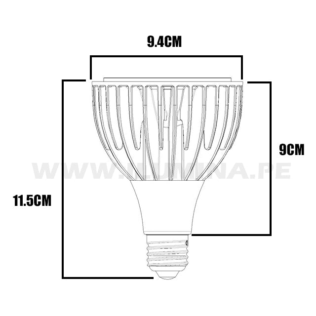 FOCO LED PAR30 35W 32° 3000K LUZ CÁLIDA E27 BASE COLOR NEGRO + PLATEADO ILUMINA