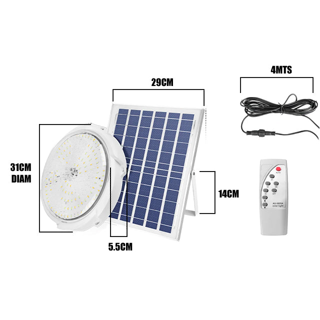 PLAFON LED SOLAR TRICOLOR 36W IP65 + PANEL SOLAR + CONTROL REMOTO TRILUZ 30K 40K 60K