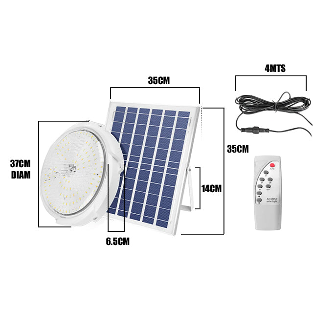 PLAFON LED SOLAR TRICOLOR 48W IP65 + PANEL SOLAR + CONTROL REMOTO TRILUZ 30K 40K 60K