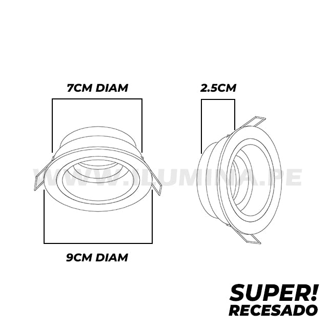 SET COMPLETO - SPOT EMPOTRABLE RECESADO ELIANA CON DICROICO LED 6W LUZ CÁLIDA 2700K