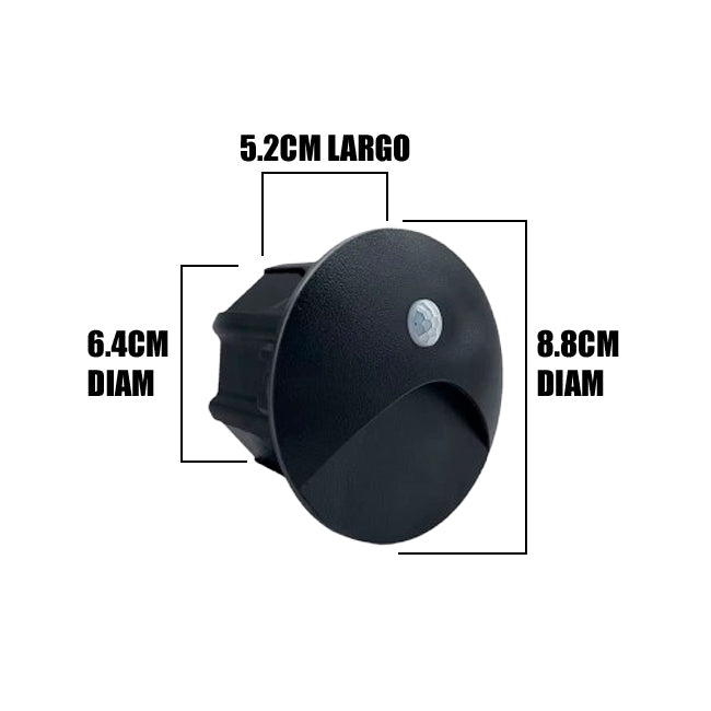 SPOT LUZ GUÍA DE PASO RAQUEL LED ASIMÉTRICO 3W CIRCULAR NEGRO CON SENSOR DE MOVIMIENTO LUZ CÁLIDA