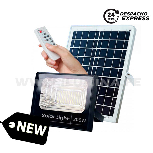 REFLECTOR LED 300W + PANEL SOLAR LUZ BLANCA 6500K + CONTROL REMOTO