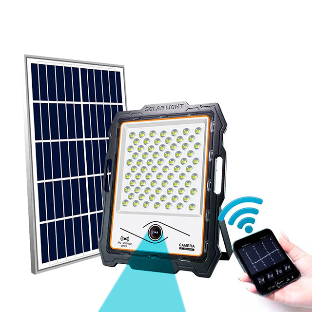 REFLECTOR LED 100W + CÁMARA INTEGRADA + PANEL SOLAR LUZ BLANCA 7500K ...
