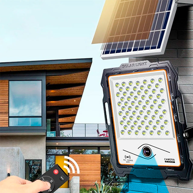 REFLECTOR LED 100W + CÁMARA INTEGRADA + PANEL SOLAR LUZ BLANCA 7500K ...