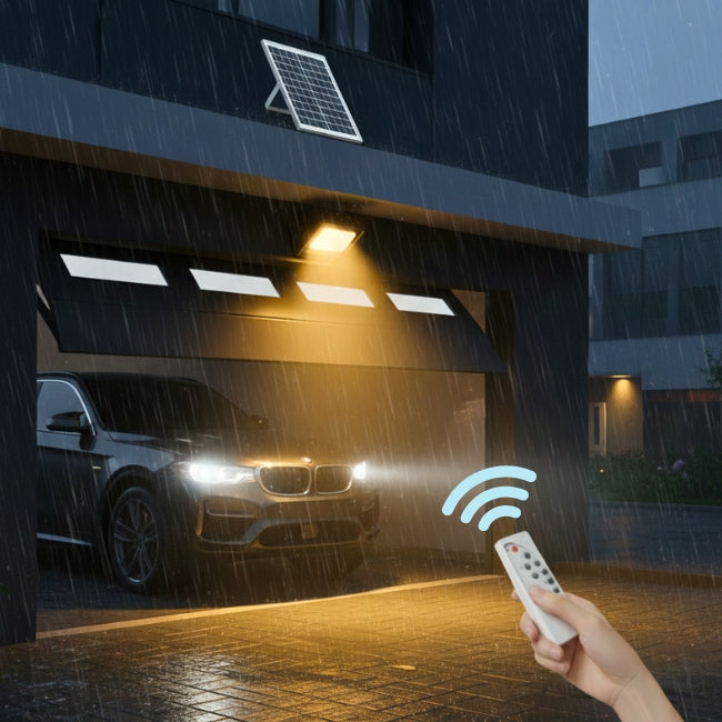 REFLECTOR LED 100W LUZ CÁLIDA + PANEL SOLAR + CONTROL REMOTO