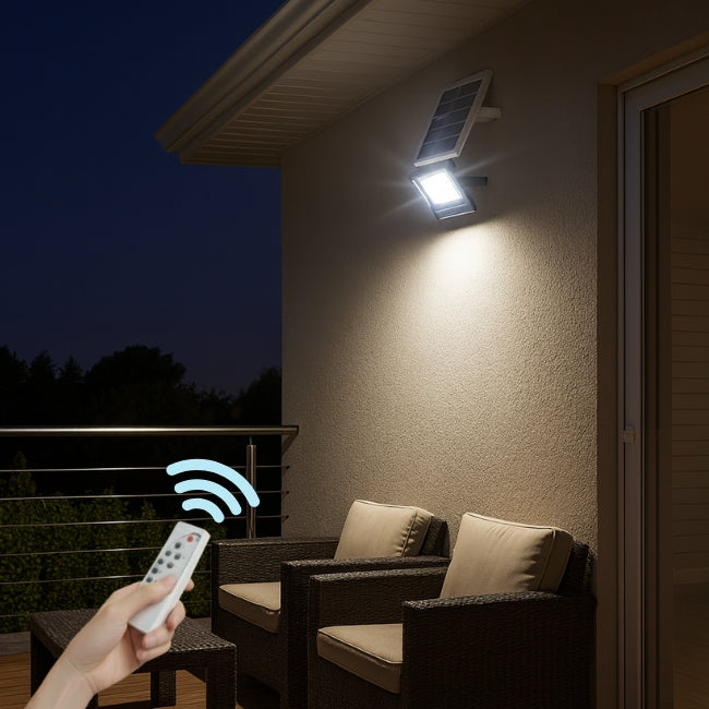 REFLECTOR LED 60W LUZ BLANCA + PANEL SOLAR + CONTROL REMOTO