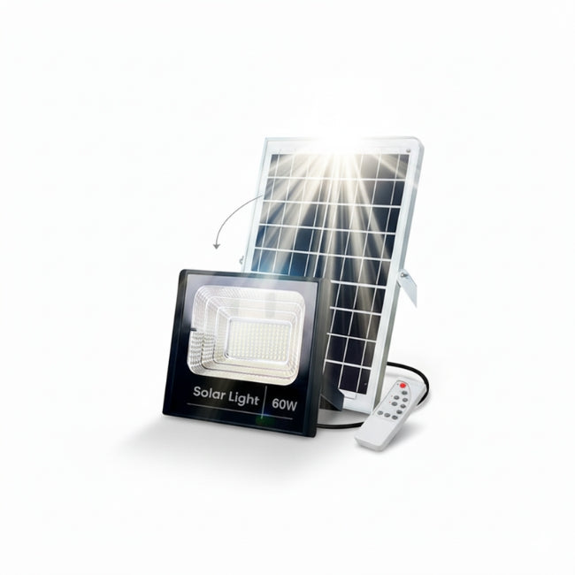 REFLECTOR LED 60W LUZ BLANCA + PANEL SOLAR + CONTROL REMOTO