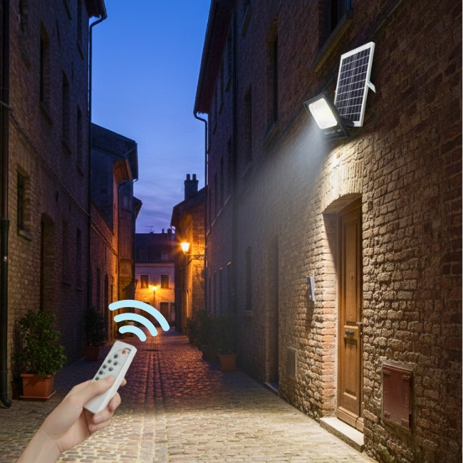 REFLECTOR LED 60W LUZ BLANCA + PANEL SOLAR + CONTROL REMOTO