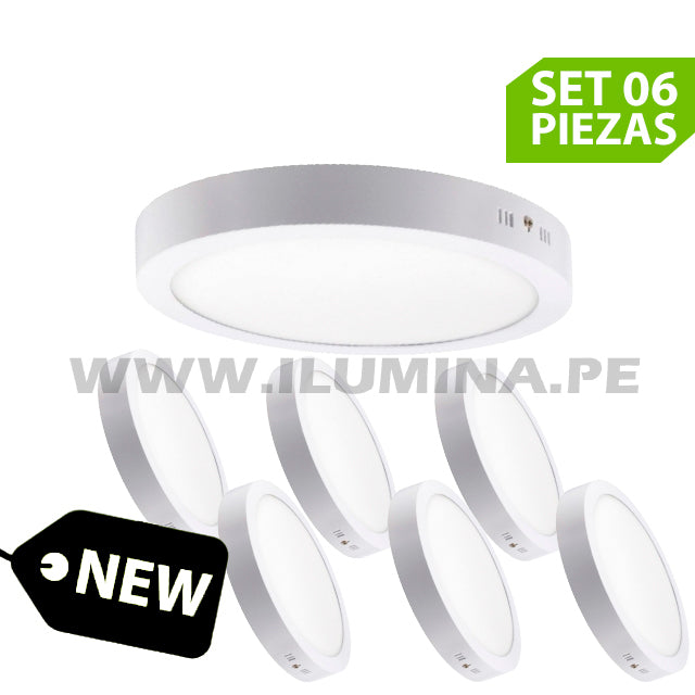 SET 06 PANELES CIRCULAR 18W LED LUZ CÁLIDA