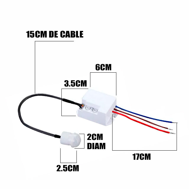 SENSOR DE MOVIMIENTO INFRARROJO MODELO MINI 6 METROS 220VAC