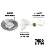 SET COMPLETO - SPOT EMPOTRABLE MODERNO CON DICROICO LED 9W LUZ BLANCA 6000K + SOCKET GU10