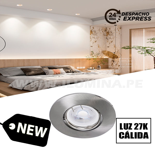 SET COMPLETO - SPOT EMPOTRABLE MODERNO CON DICROICO LED 6W LUZ CÁLIDA 3000K + SOCKET GU10