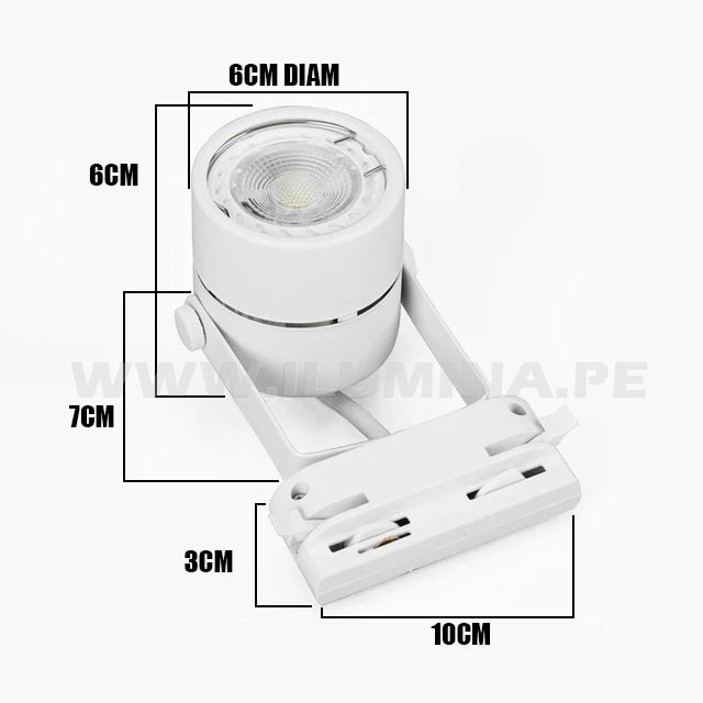 SPOT DE RIEL CARLA WHITE LED + DICROICO LED 6W LUZ CÁLIDA 3000K