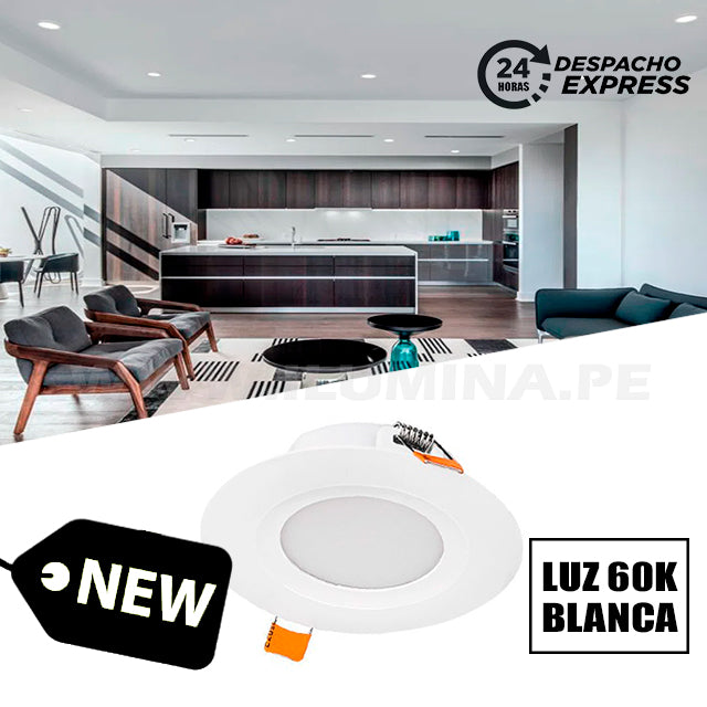 SET COMPLETO - SPOT EMPOTRABLE LED 8W LUZ BLANCA 6500K - PARA CAJA OCTOGONAL