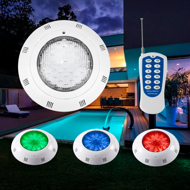 SPOT SUMERGIBLE LED 45W ACUÁTICO PARA PISCINAS RGB - 12 VOLTIOS + CONTROL REMOTO