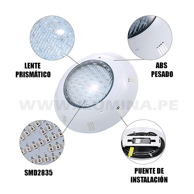 SPOT SUMERGIBLE LED 45W ACUÁTICO PARA PISCINAS LUZ BLANCA 6500K - 12 VOLTIOS