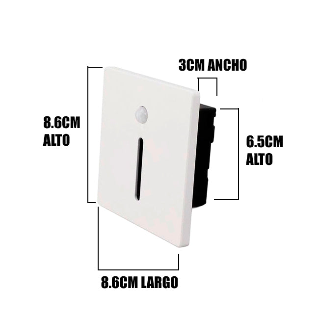 SPOT LUZ GUÍA DE PASO LUANA LED ASIMÉTRICO 3W CUADRADO BLANCO CON SENSOR DE MOVIMIENTO LUZ CÁLIDA