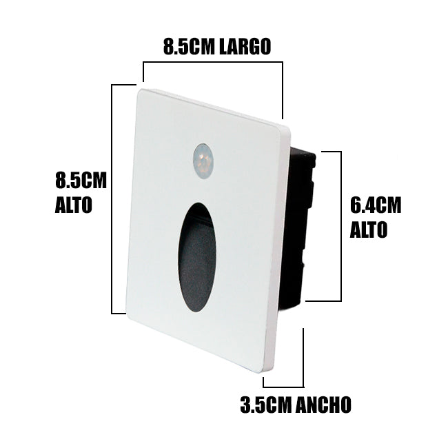 SPOT LUZ GUÍA DE PASO MARINA LED ASIMÉTRICO 3W CUADRADO BLANCO CON SENSOR DE MOVIMIENTO LUZ CÁLIDA