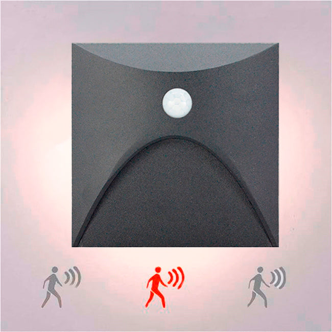 SPOT LUZ GUÍA DE PASO REGINA LED ASIMÉTRICO 3W CUADRADO NEGRO CON SENSOR DE MOVIMIENTO LUZ CÁLIDA