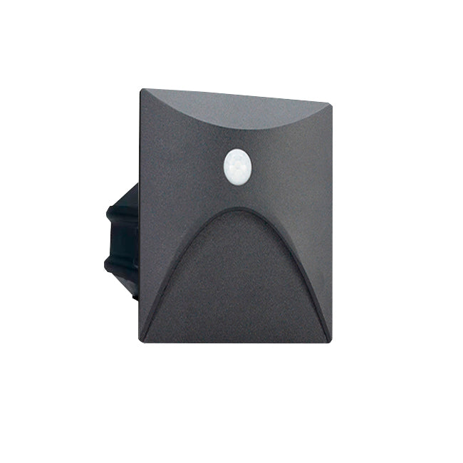 SPOT LUZ GUÍA DE PASO REGINA LED ASIMÉTRICO 3W CUADRADO NEGRO CON SENSOR DE MOVIMIENTO LUZ CÁLIDA