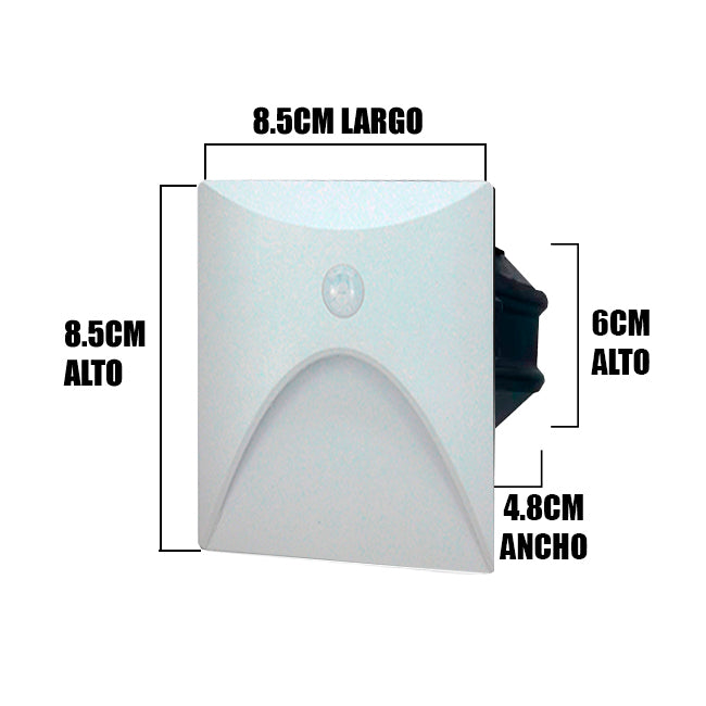 SPOT LUZ GUÍA DE PASO RENATA LED ASIMÉTRICO 3W CUADRADO BLANCO CON SENSOR DE MOVIMIENTO LUZ CÁLIDA
