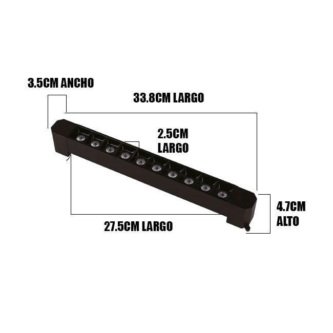 SPOT LED GRILLA BLACK PARA RIEL 20W 10LEDS LUZ CÁLIDA