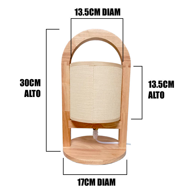 LÁMPARA DE MESA DE MADERA LANA + FOCO LED ÁMBAR G45 4W LUZ CÁLIDA