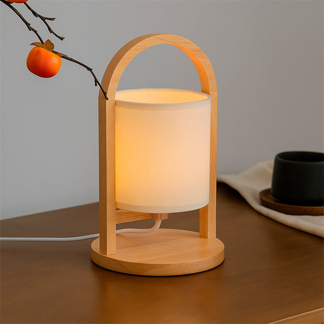 LÁMPARA DE MESA DE MADERA LANA + FOCO LED ÁMBAR G45 4W LUZ CÁLIDA