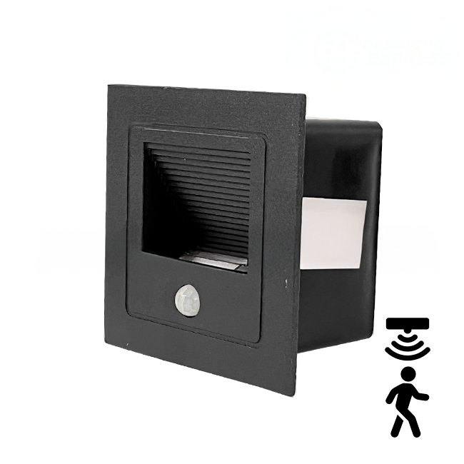 SPOT LUZ GUÍA DE PASO DE ESCALERA LED 3W SIMETRICA NEGRO CON SENSOR DE MOVIMIENTO