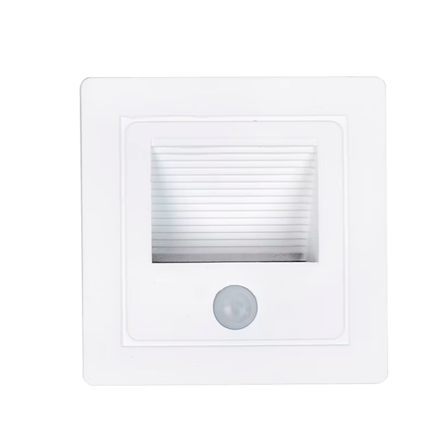 SPOT LUZ GUÍA DE PASO DE ESCALERA LED 3W SIMETRICA BLANCO CON SENSOR DE MOVIMIENTO LUZ CÁLIDA