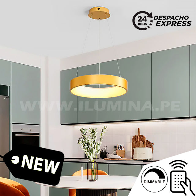 LÁMPARA COLGANTE DORIANA GOLD LED + CONTROL REMOTO