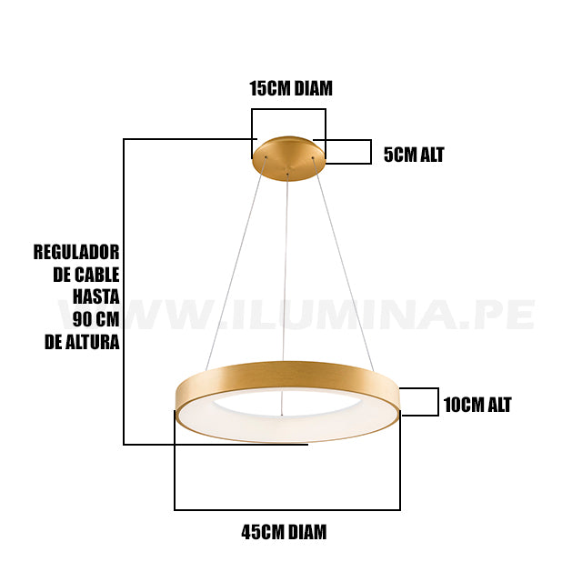 LÁMPARA COLGANTE DORIANA GOLD LED + CONTROL REMOTO