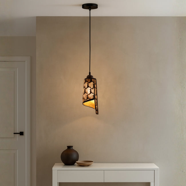 LÁMPARA COLGANTE ALUMINIO MALENA BLACK AND GOLD + FOCO LED TRANSPARENTE A60 4W LUZ CÁLIDA