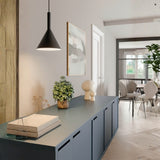 LÁMPARA COLGANTE ALUMINIO EMILIA BLACK LED +FOCO LED TIPO PERA A60 FILAMENTO TRANSP 4W 2700K LUZ CÁLIDA