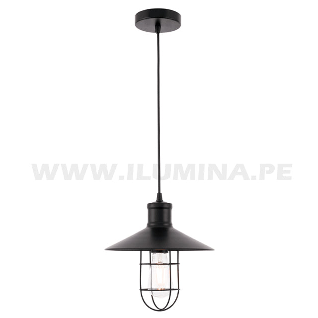 LÁMPARA COLGANTE DE ALUMINIO MARIÉ BLACK + FOCO LED TRANSPARENTE A60 4W LUZ CÁLIDA