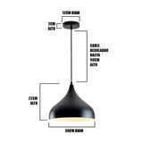 LÁMPARA COLGANTE ALUMINIO MODERNA BLACK LED + FOCO LED 12W LUZ CÁLIDA