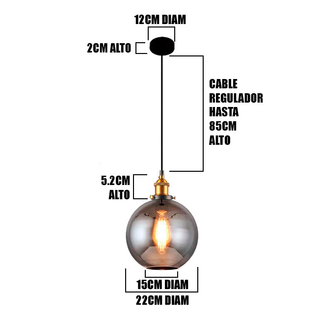 LÁMPARA COLGANTE ESFERA DE VIDRIO TERRALUNA BLACK / SIN FOCO