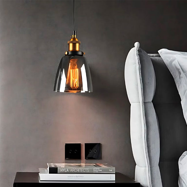 LÁMPARA COLGANTE CAMPANA DE VIDRIO THAIS BLACK / SIN FOCO