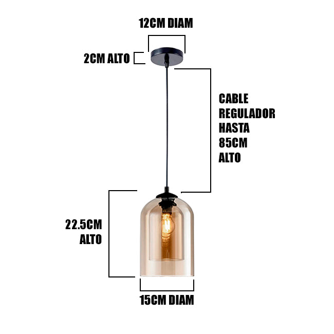 LÁMPARA COLGANTE CAMPANA DUAL DE VIDRIO MONTANA / SIN FOCO