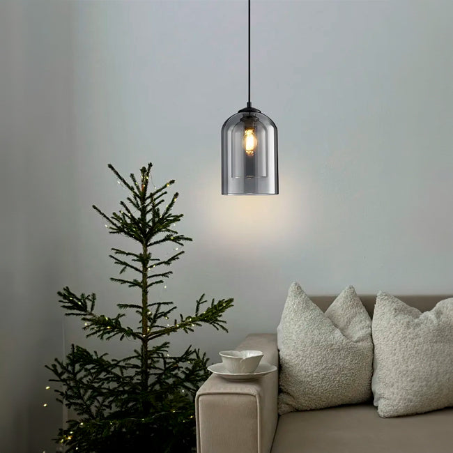 LÁMPARA COLGANTE CAMPANA DUAL DE VIDRIO MONTANA BLACK / SIN FOCO
