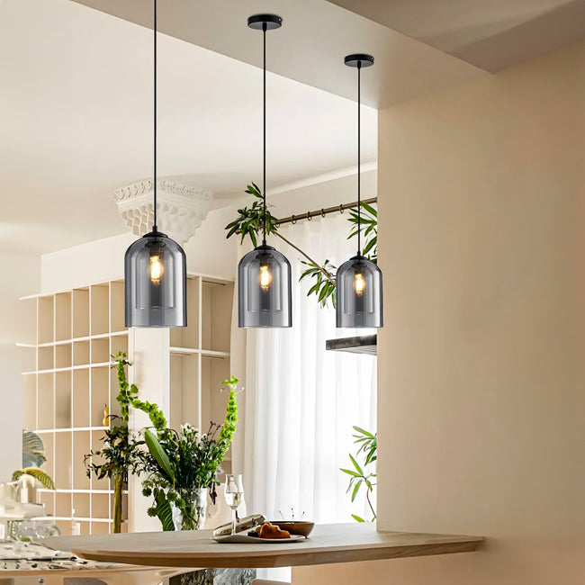 LÁMPARA COLGANTE CAMPANA DUAL DE VIDRIO MONTANA BLACK / SIN FOCO