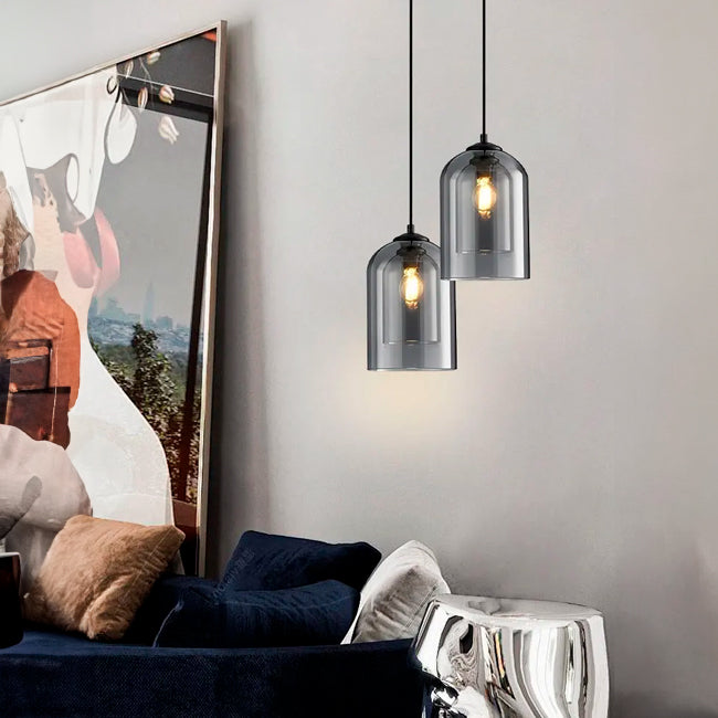 LÁMPARA COLGANTE CAMPANA DUAL DE VIDRIO MONTANA BLACK / SIN FOCO